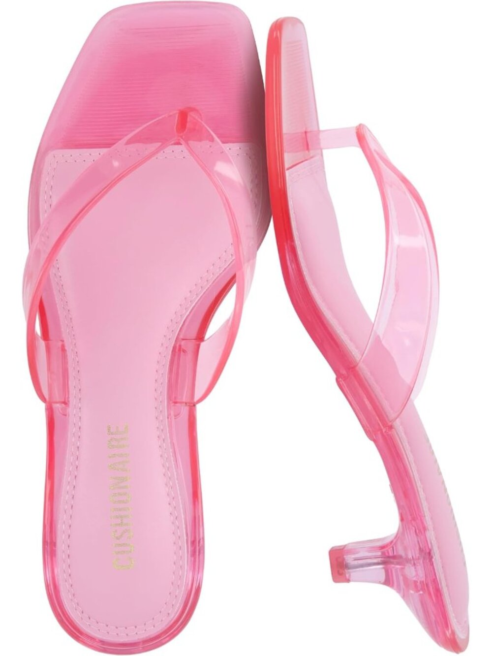 Women's Pink Jelly Thong Casual Elegant Kitten Low Heel Clear Sandal For Beach